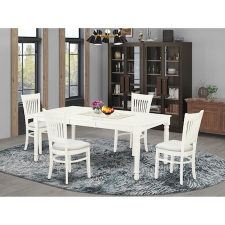 East West Furniture 5 Piece Dover Wood Dining Table Set - Linen White DOVA5-LWH-C